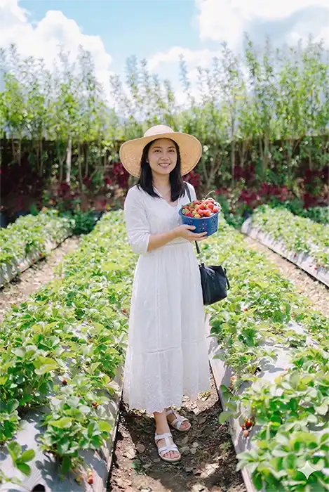 Wisatawan menikmati kebun strawberry Sembalun — Paket Tour Lombok